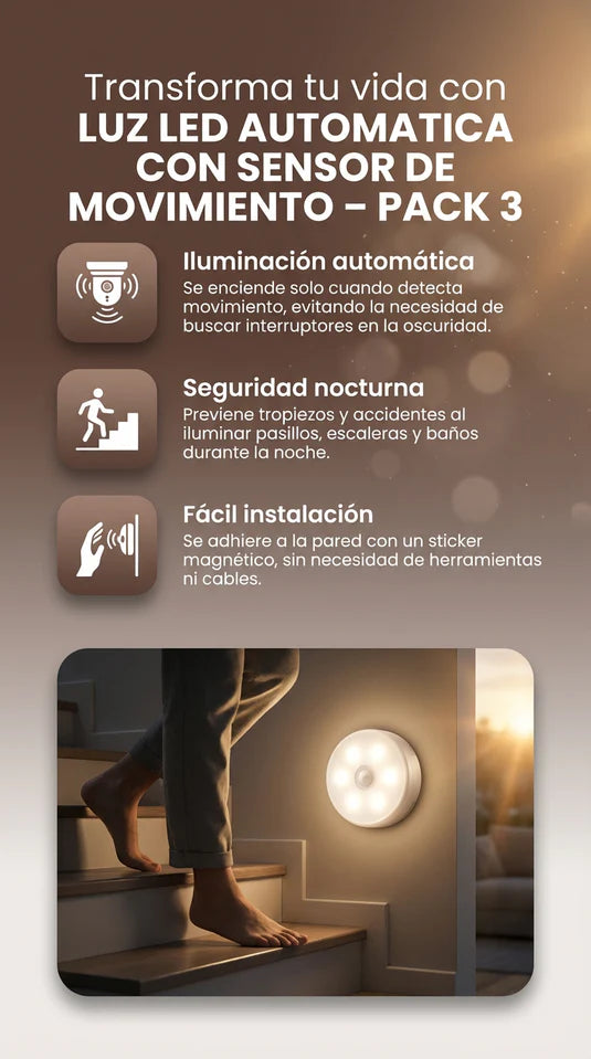 LUZ LED SENSOR DE MOVIMIENTO x3